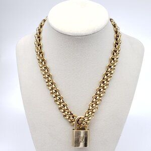 Authentic Louis Vuitton Gold Padlock w/ Unbranded Fashion Stainless Steel Chain